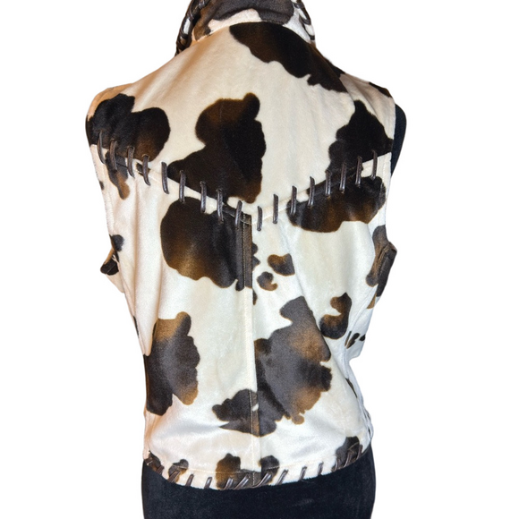 Wrangler Cow Print Faux Fur Vest M Western Y2K Cowgirl Rodeo - Picture 2 of 6